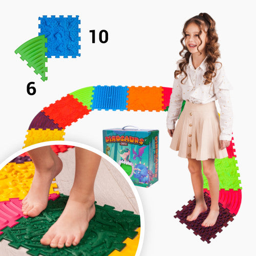 Ortek Dinoszauruszok Puzzle 10 elemből álló masszázs szőnyeg + 6 Háromszögű puzzle elem