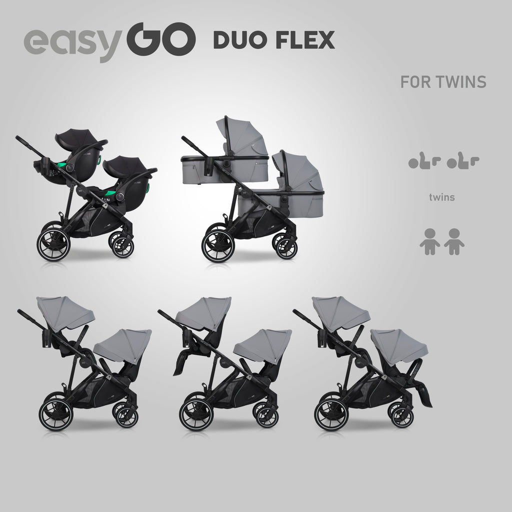 EasyGo Duoflex iker babakocsi 2 üléssel és 2 mózeskosárral – Cloudy Gray
