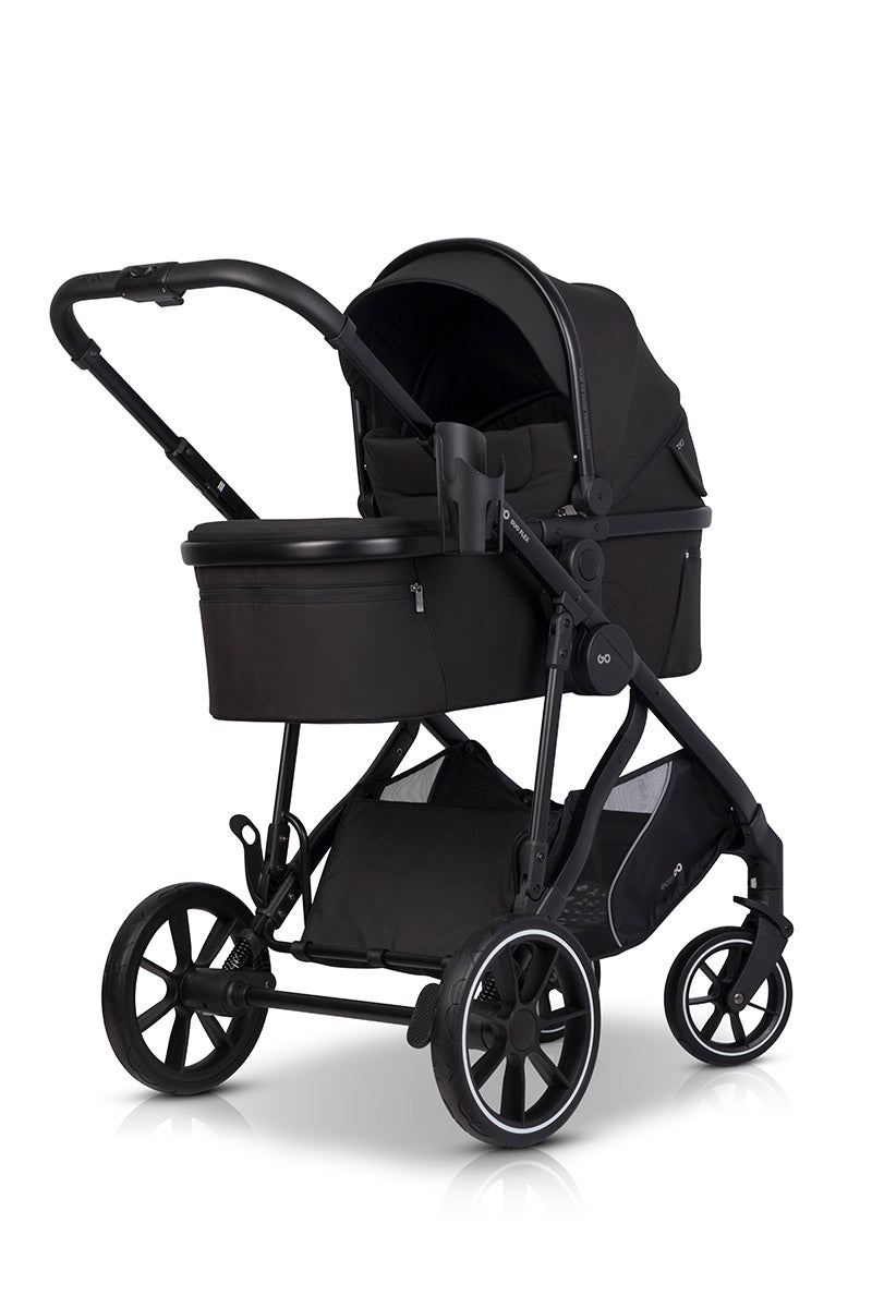 EasyGo Duoflex iker és testvér babakocsi 2 üléssel és 1 mózeskosárral – Ebony Black