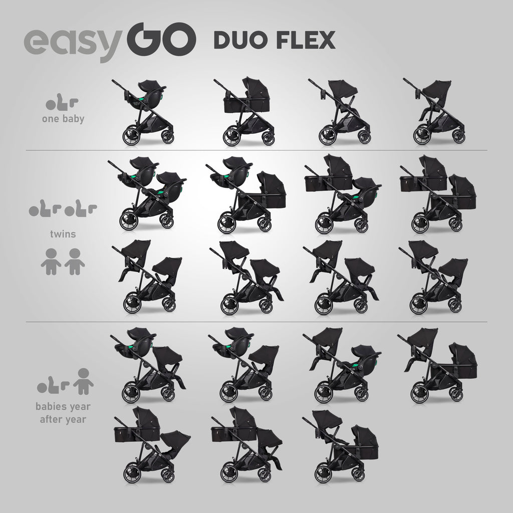 EasyGo Duoflex iker és testvér sport babakocsi 2 üléssel – Ebony Black