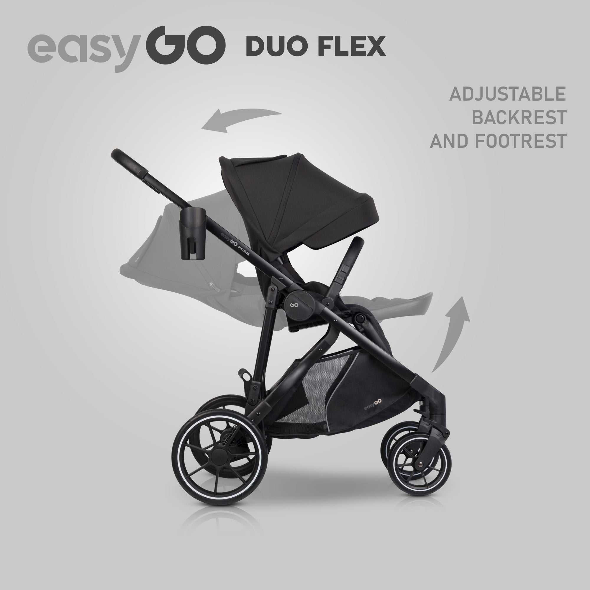 EasyGo Duoflex iker és testvér sport babakocsi 2 üléssel – Ebony Black