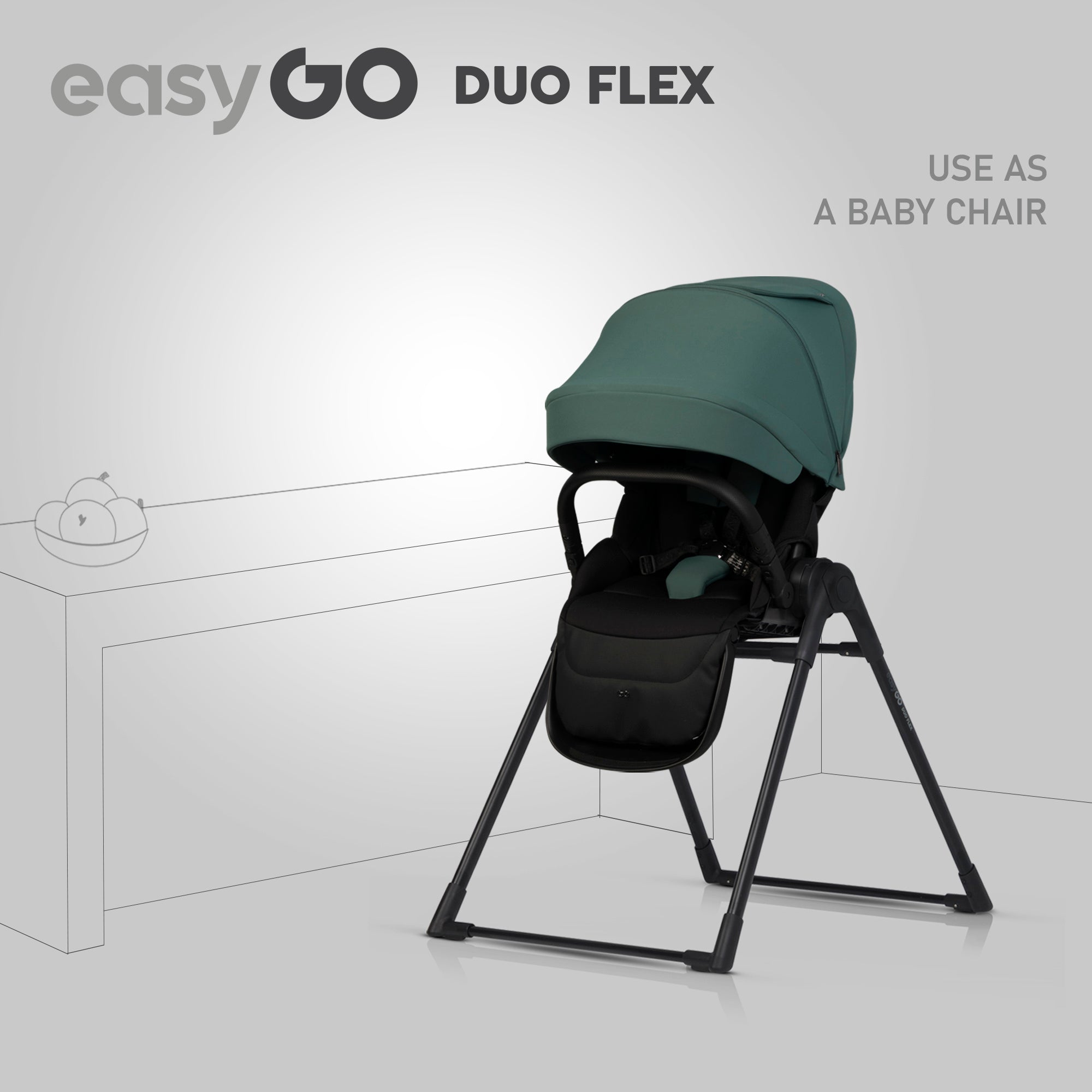 EasyGo Duoflex iker és testvér babakocsi 2 üléssel és 1 mózeskosárral – Sage Green