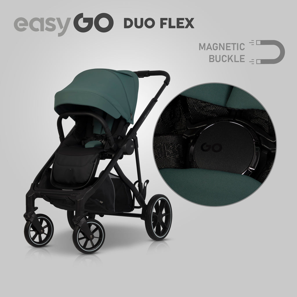 EasyGo Duoflex iker és testvér babakocsi 2 üléssel és 1 mózeskosárral – Sage Green