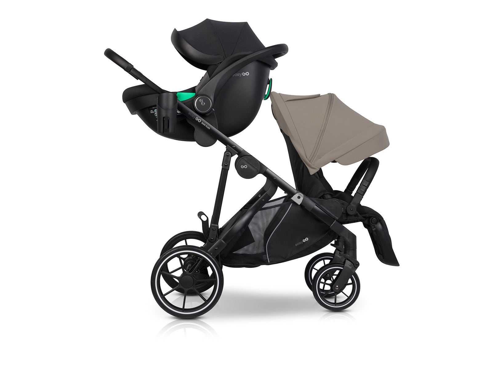 EasyGo Duoflex iker babakocsi 2 üléssel és 2 mózeskosárral – Savana Beige