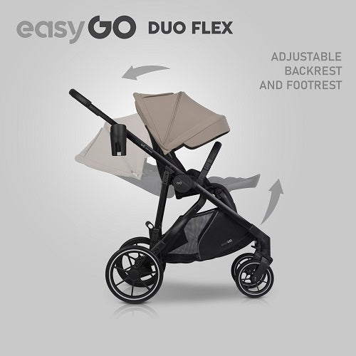 EasyGo Duoflex iker és testvér babakocsi 2 üléssel és 1 mózeskosárral – Savana Beige