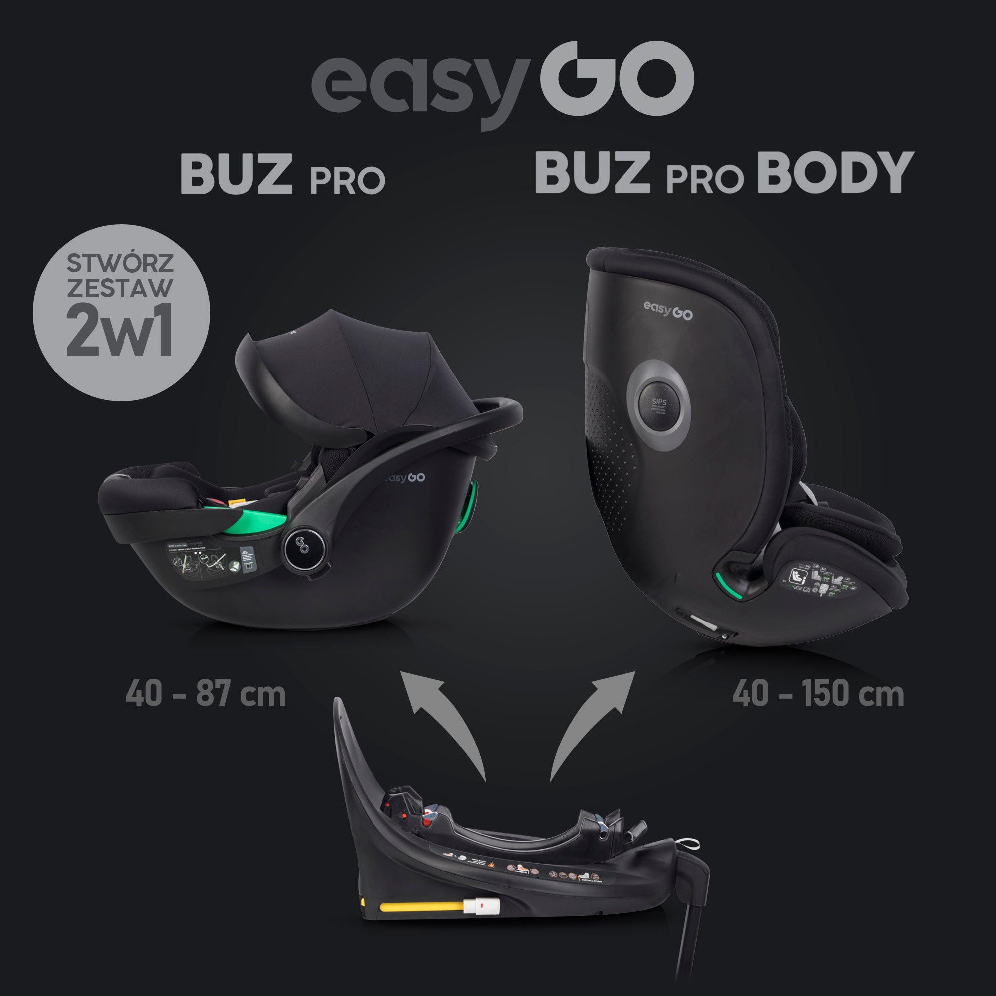 EasyGo BUZ PRO BODY i-Size autósülés 40–150 cm – Ink