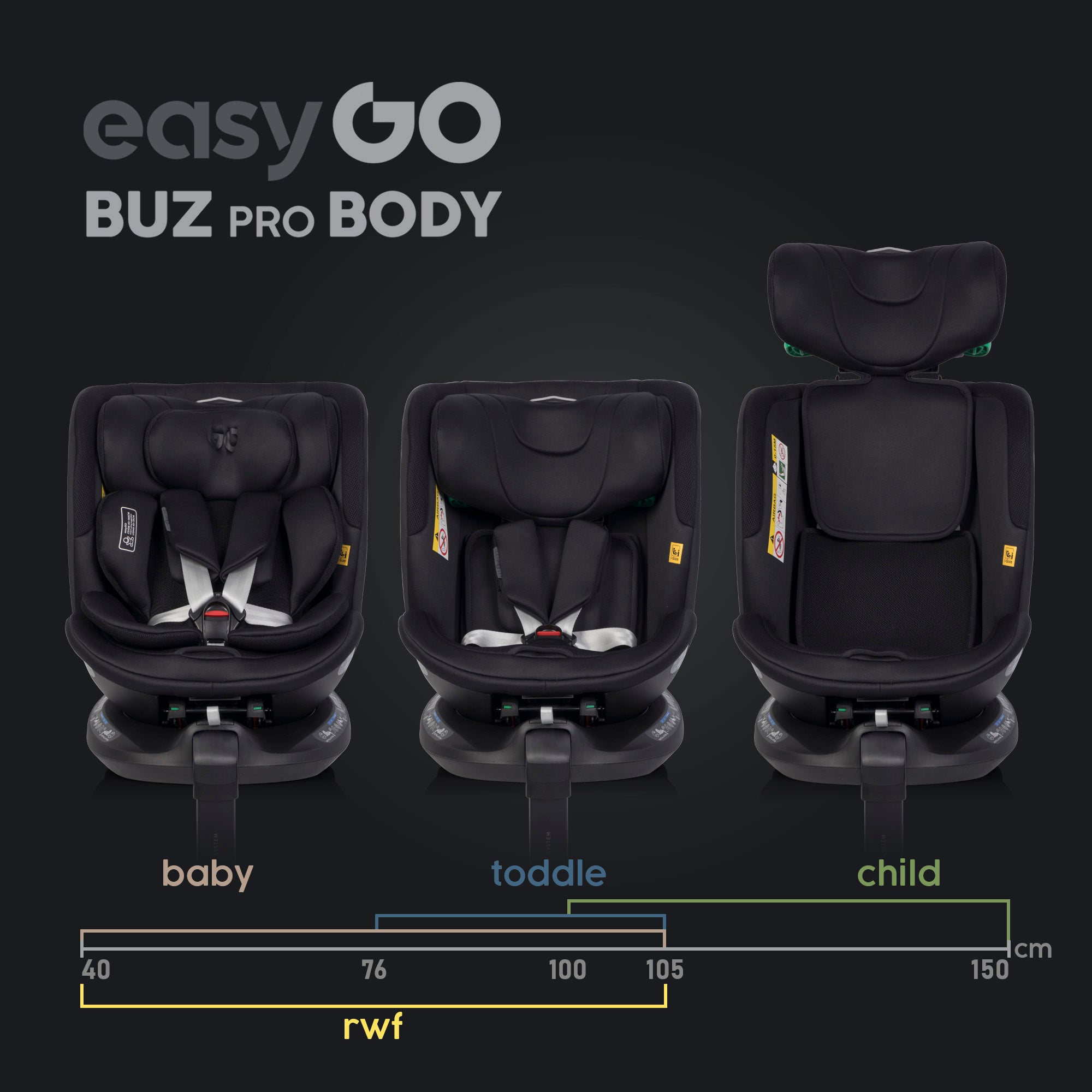 EasyGo BUZ PRO BODY i-Size autósülés 40–150 cm – Ink