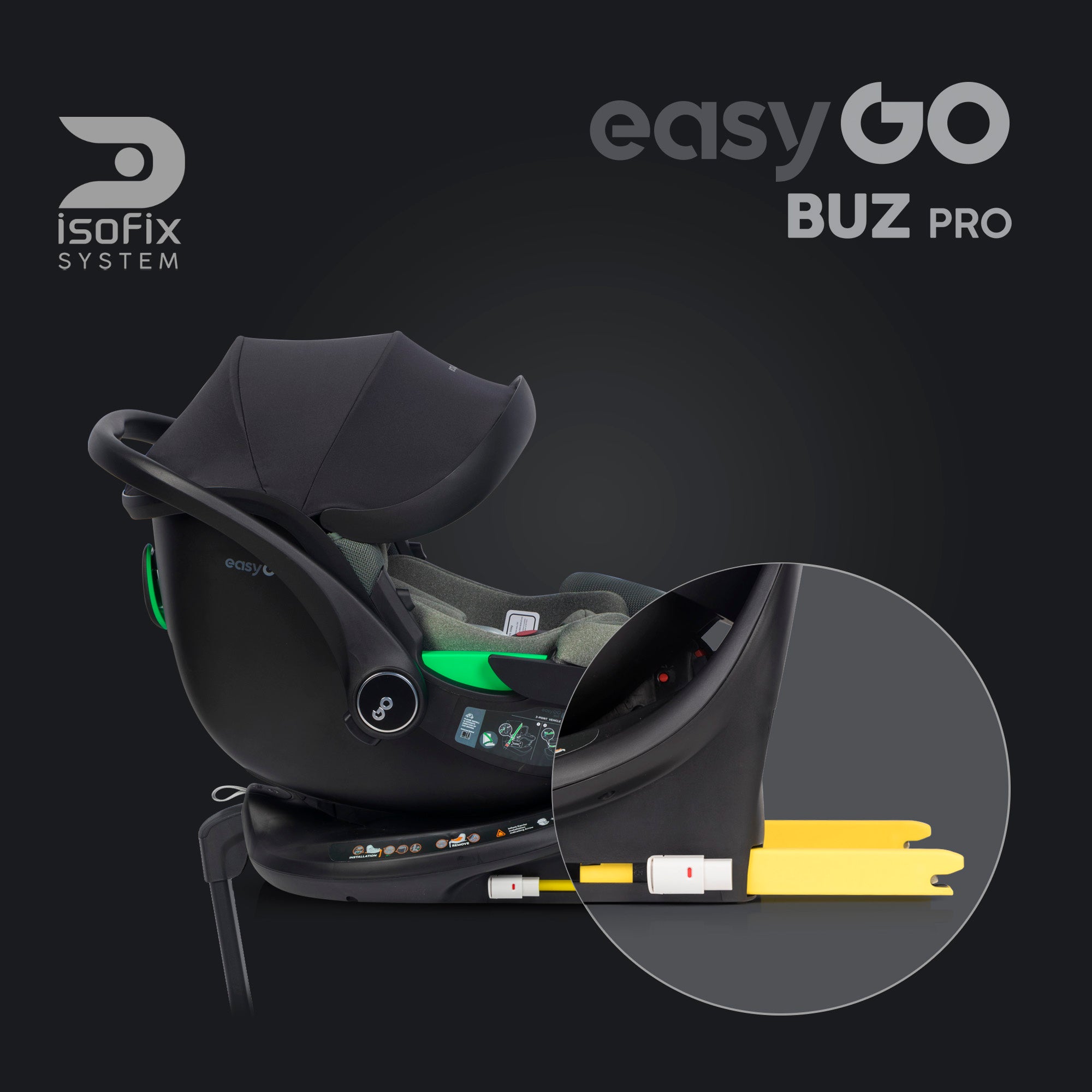 EasyGo Buz Pro i-Size autós hordozó forgatható ISOFIX bázistalppal – Greener