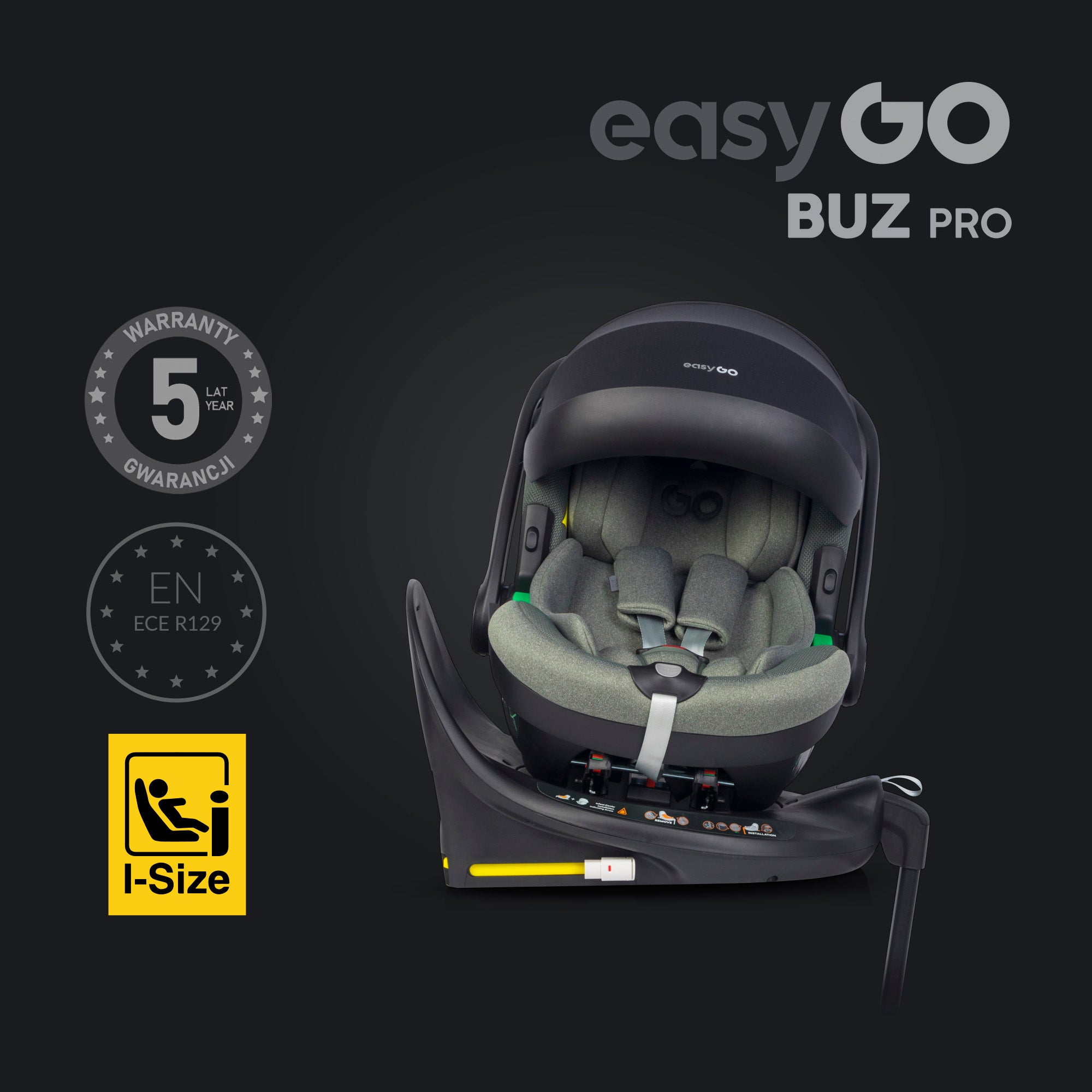EasyGo Buz Pro i-Size autós hordozó forgatható ISOFIX bázistalppal – Greener