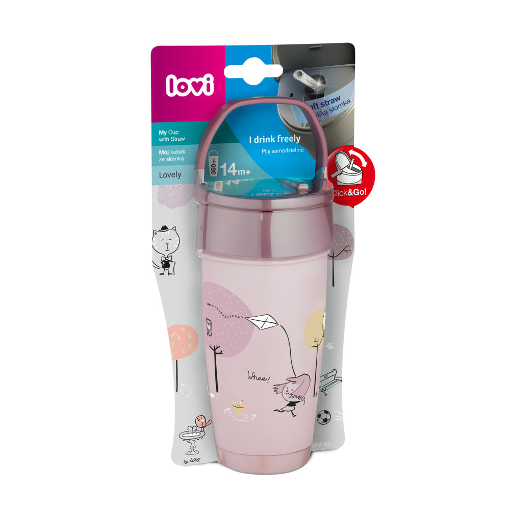 LOVI Szívószálas itatópohár ACTIVE 350 ml Lovely girl