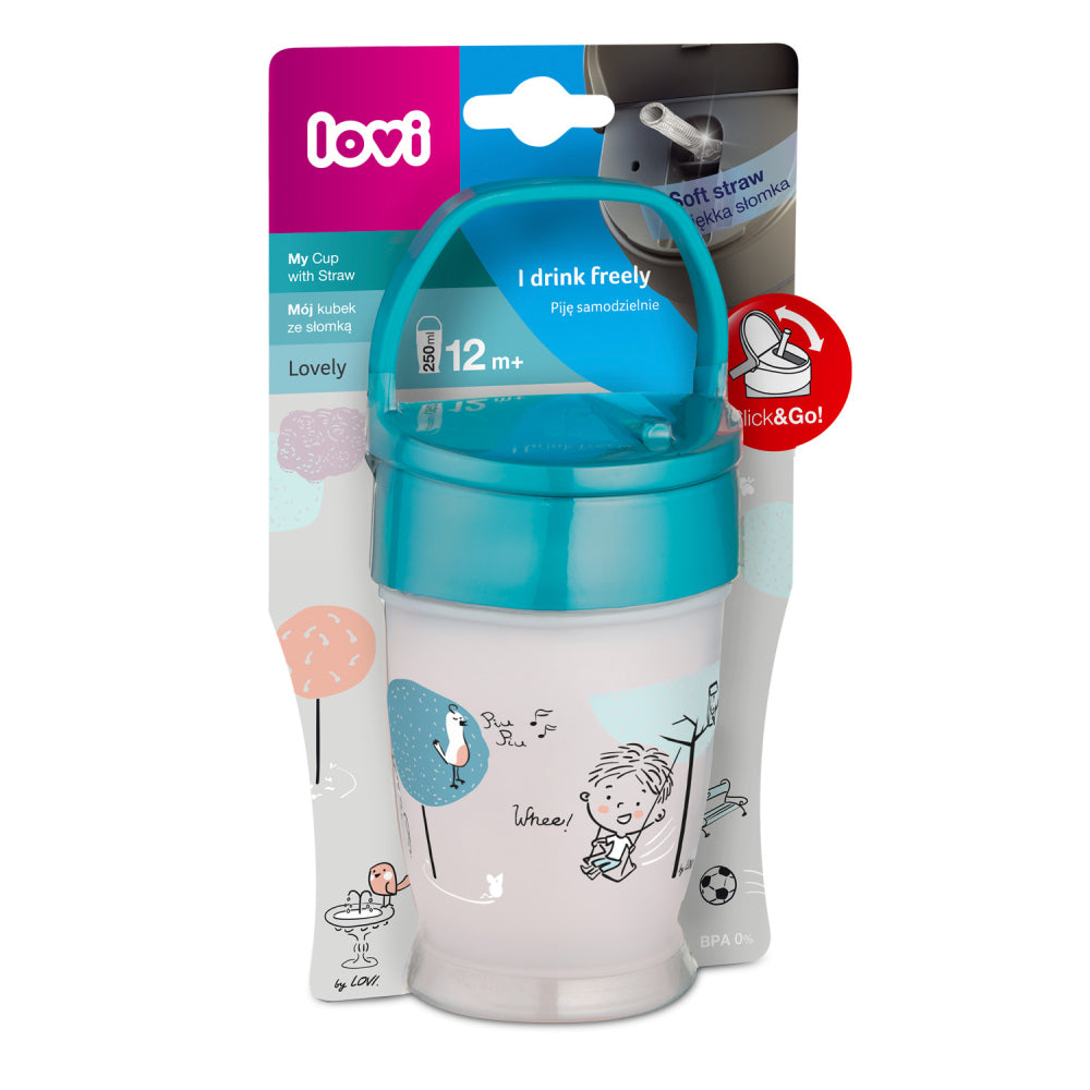 LOVI Szívószálas itatópohár JUNIOR 250 ml 11hó+ Lovely fiú