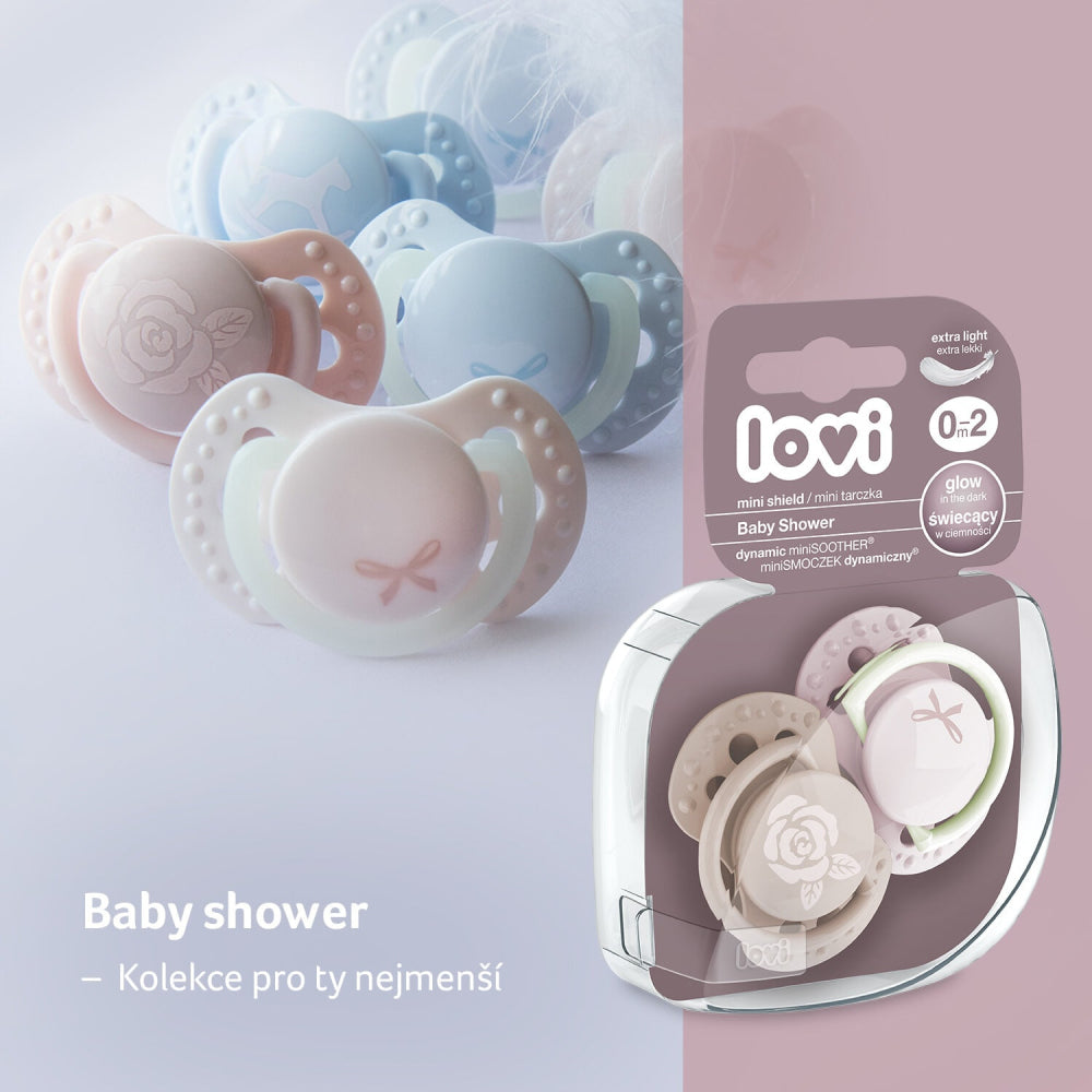 LOVI Világító mini szilikon dinamikus cumi BABY SHOWER 0-2hó 2db fiú