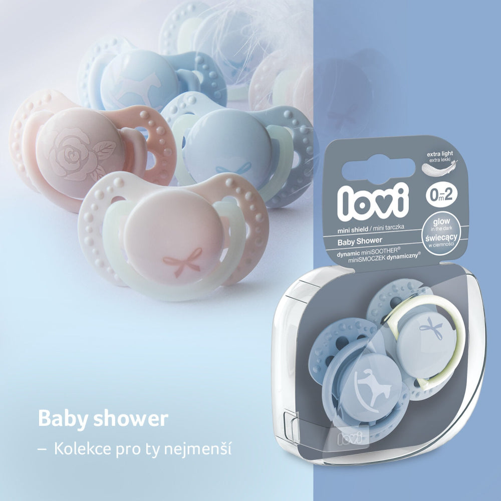 LOVI Világító mini szilikon dinamikus cumi BABY SHOWER 0-2hó 2db fiú