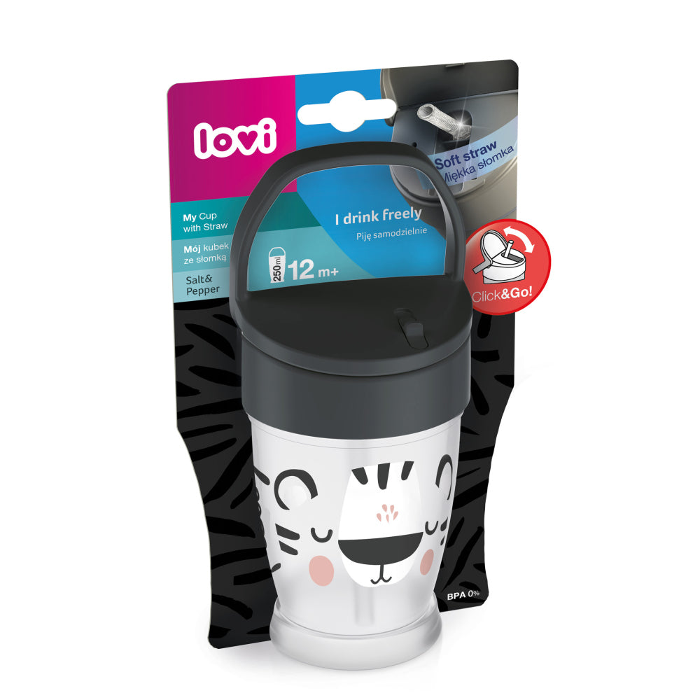 LOVI Szívószálas itatópohár JUNIOR 250 ml 11hó+ Salt&Pepper
