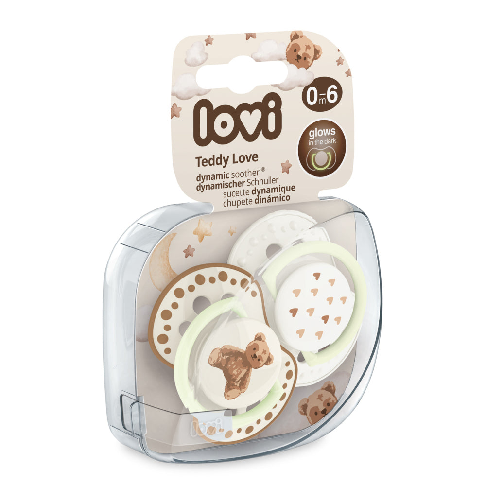 LOVI világító dinamikus szilikon cumi TEDDY LOVE 0–6 hó 2 db