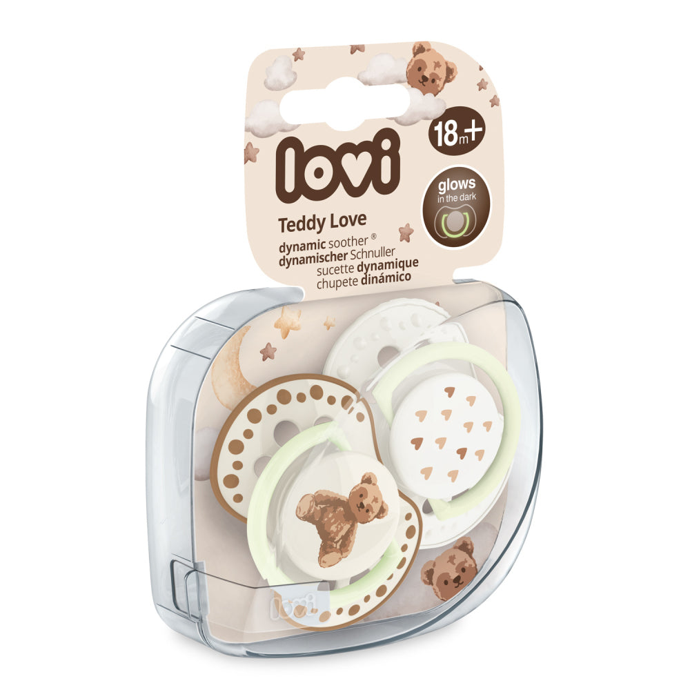 LOVI világító dinamikus szilikon cumi TEDDY LOVE 18hó+ 2 db