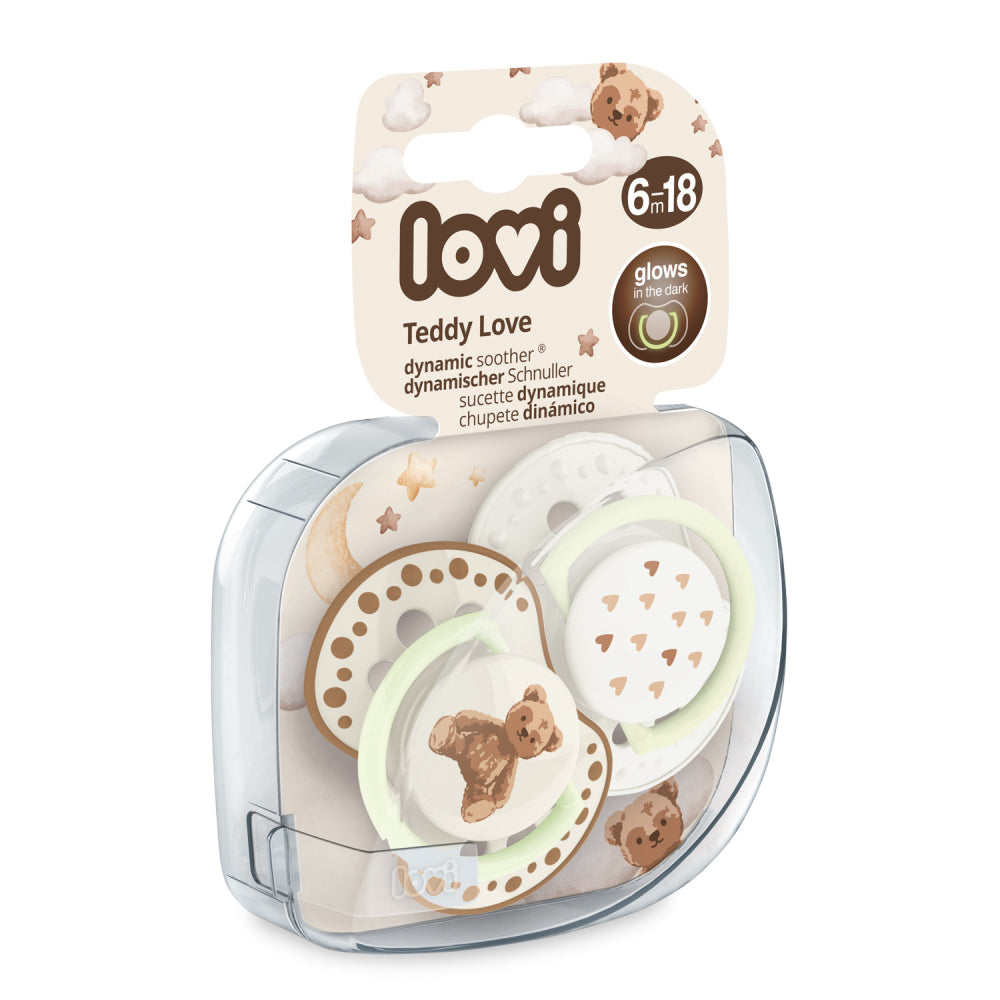 LOVI világító dinamikus szilikon cumi TEDDY LOVE 6-18 hó 2 db