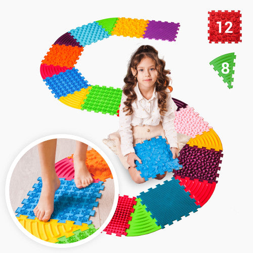Szenzoros szőnyeg 12 elemből álló Ortek Puzzle + 8 Háromszögű puzzle elem
