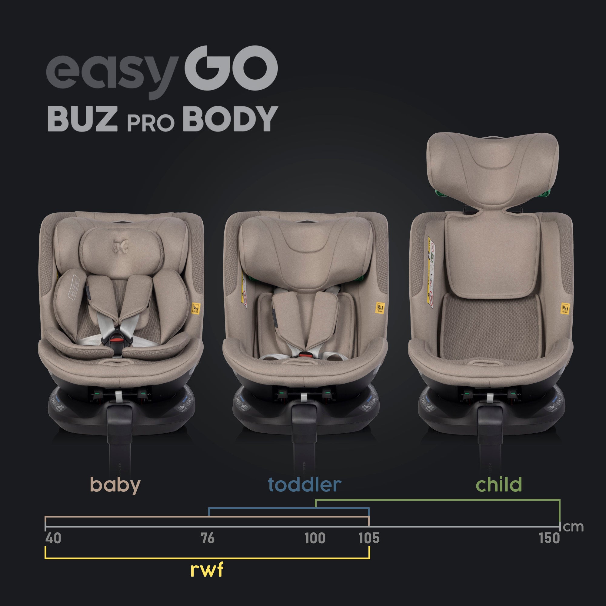 EasyGo Buz Pro + Buz Pro Body 2in1 autósülés szett ISOFIX bázissal – Taupe