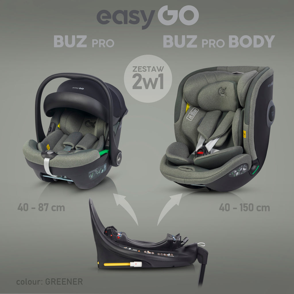 EasyGo Buz Pro + Buz Pro Body 2in1 autósülés szett ISOFIX bázissal – Greener